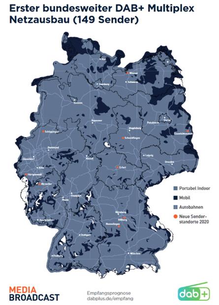 Duitsland: 9 nieuwe zenders voor eerste landelijke DAB+-net