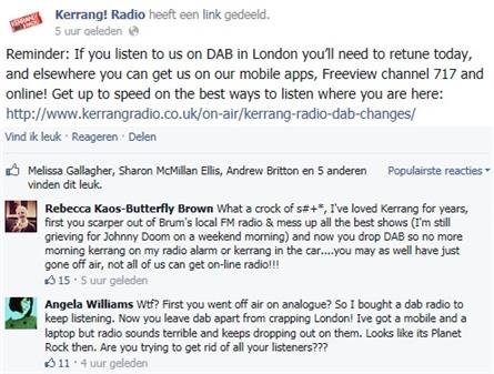 Luisteraars boos over verdwijnen Kerrang van DAB in Birmingham
